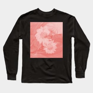 Surreal butterflies and flowers in living coral Long Sleeve T-Shirt